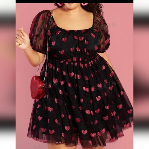 Dresses & Skirts - Plus Size Puff Sleeve Love Mesh Dress